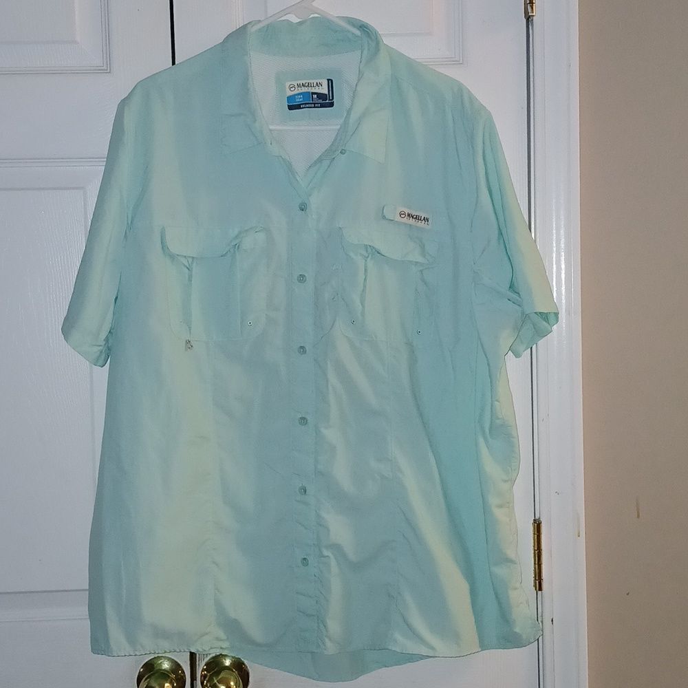 Magellan Outdoor Fish Gear Relaxed Fit light mint button down shirt  Sz 3X EUC